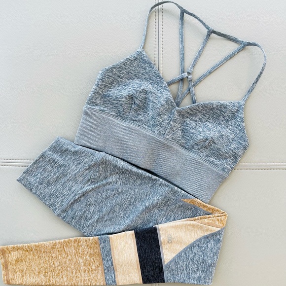 NWOT ALO Yoga Alosoft 2-Piece SET MED Bra Top + XXS Legging in Blue-Gray Heather - Picture 16 of 16